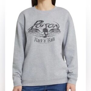 NWT Vinyl Icons Gray Poison Rock 'n' Roll Graphic Sweater Sweatshirt